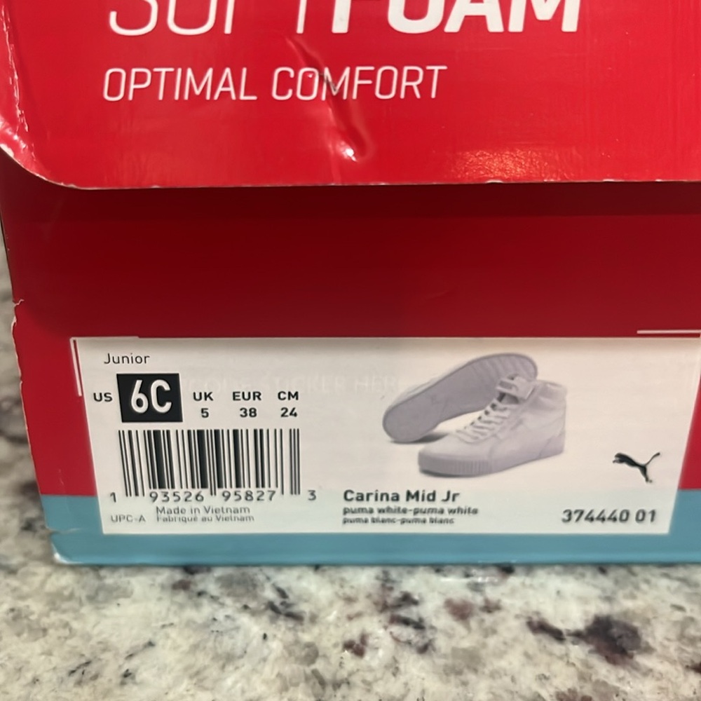 Puma Carina Mid Jr Girls sneaker sz 6C big girls White Softfoam Optimal Comfort - Picture 9 of 12
